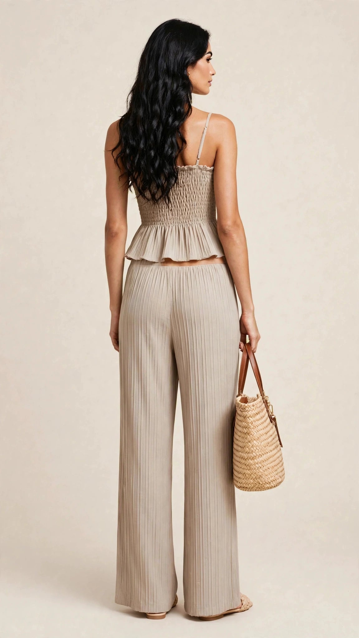 Ensemble deux piéces estival top caraco et pantalon large à motifs