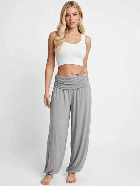 Pantalon sarouel fluide et boho à taille haute élastiquée