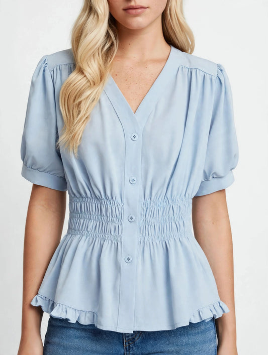 Blouse élégante à manches courtes et col en V