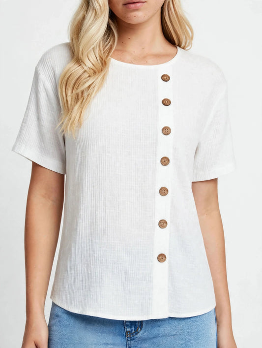 T-shirt élégant à manches courtes et boutons décoratifs asymétriques