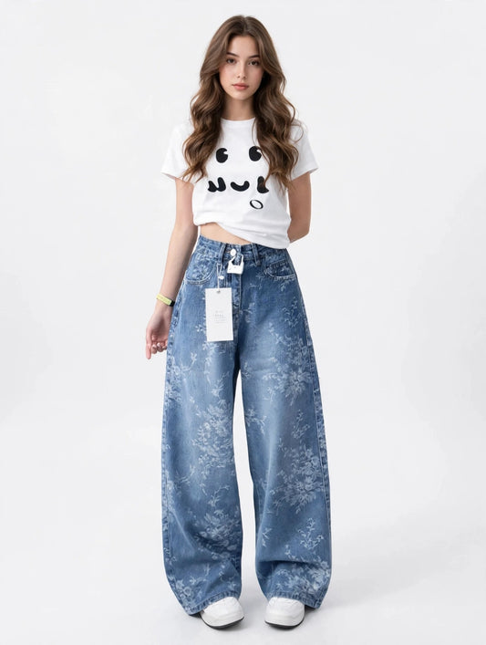 Jean large taille haute à effet vintage style streetwear