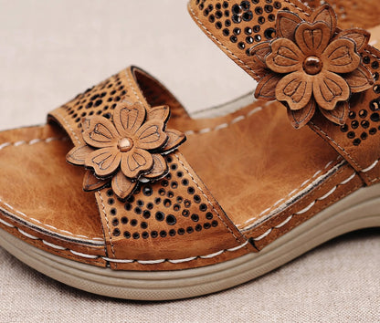 Sandales à Talons Compensés et Fleurs Décoratives