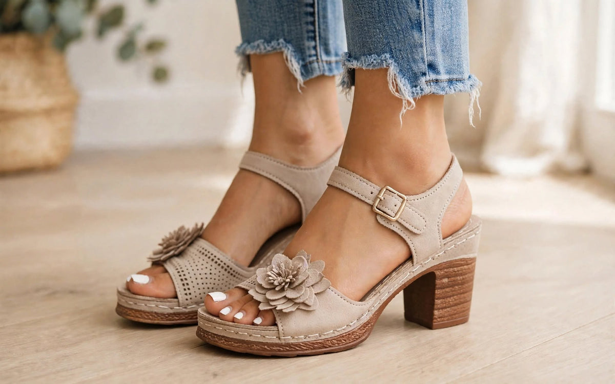 Sandales à Talons et Fleurs Décoratives