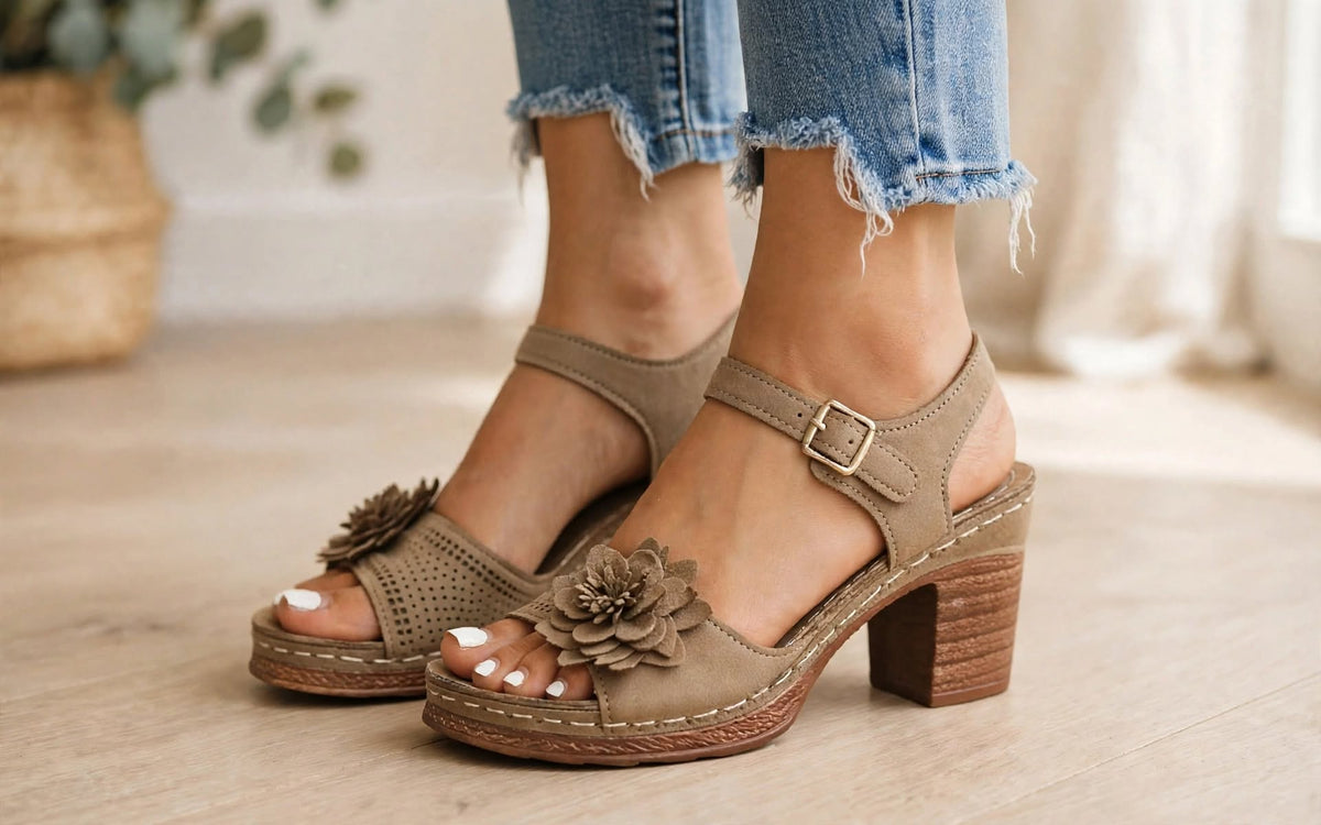 Sandales à Talons et Fleurs Décoratives