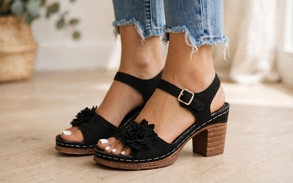 Sandales à Talons et Fleurs Décoratives