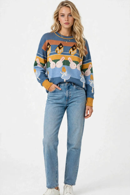 Pull Imprimé Fantaisie en Maille