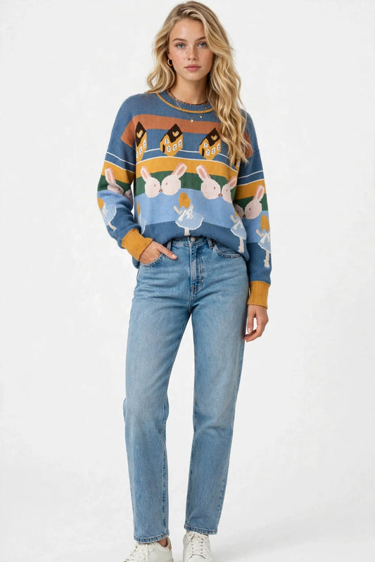 Pull Imprimé Fantaisie en Maille