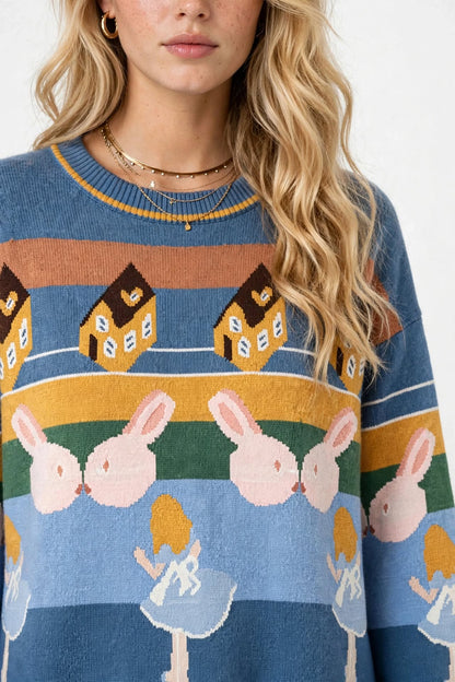 Pull Imprimé Fantaisie en Maille