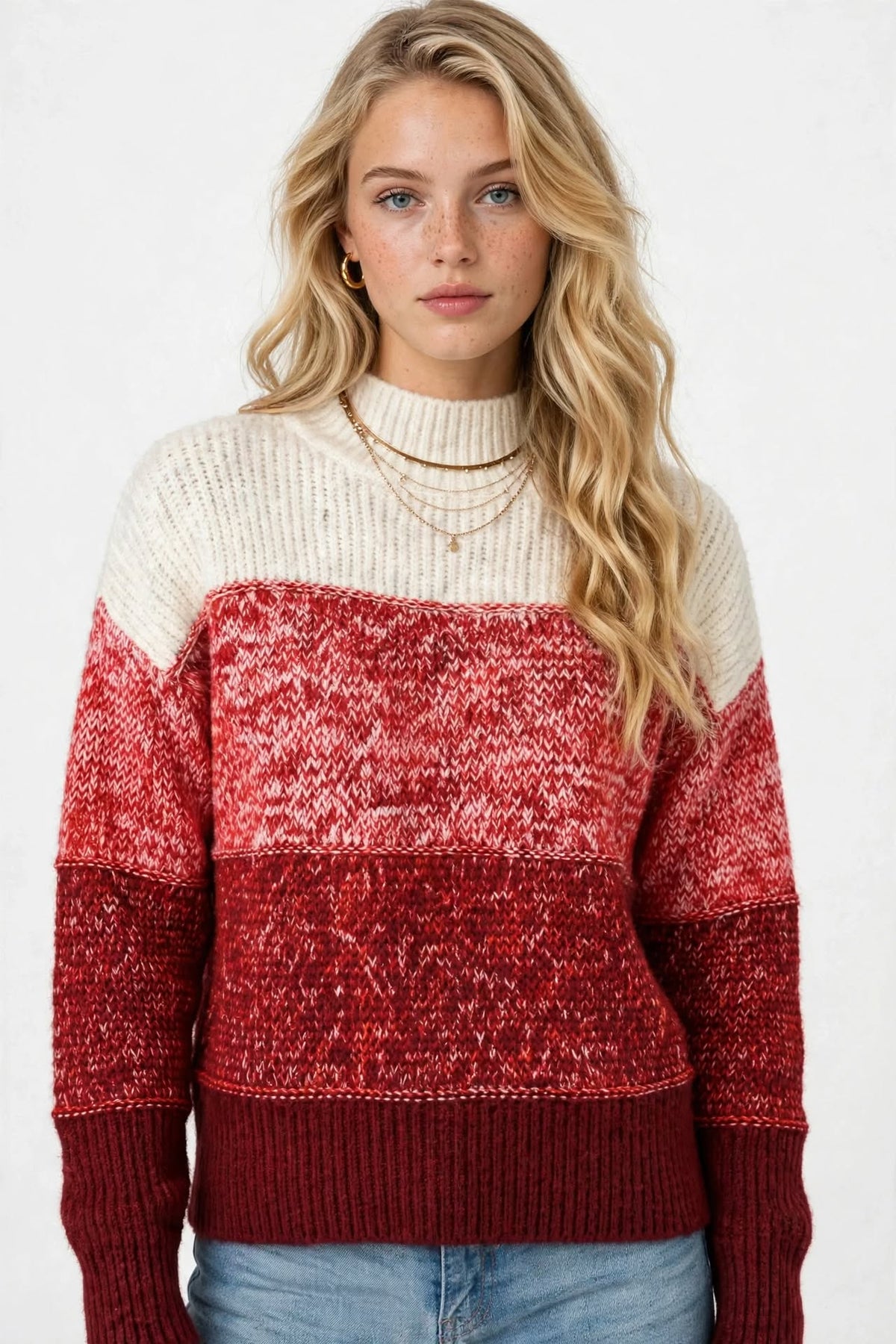 Pull Col Montant en Maille Dégradée