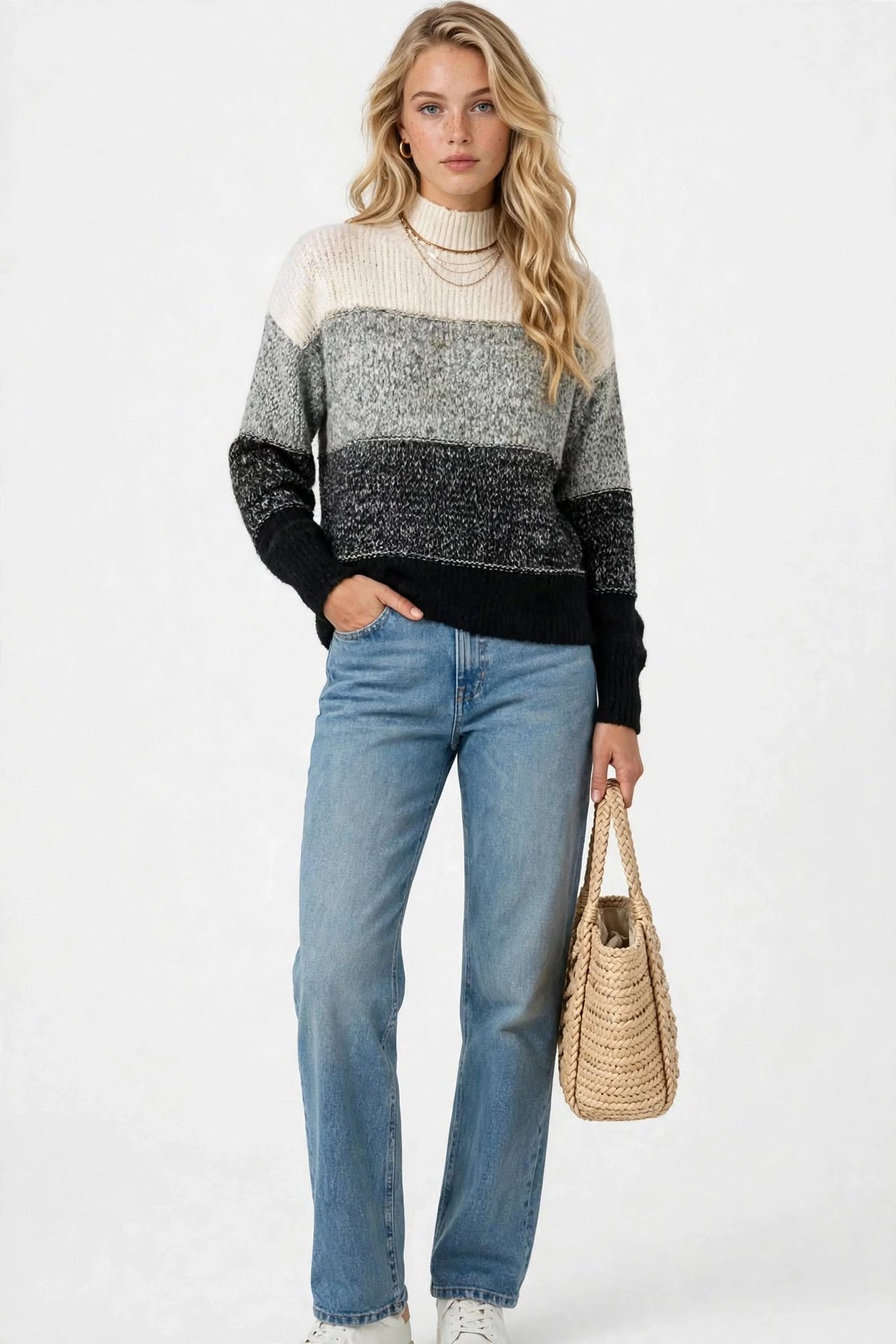 Pull Col Montant en Maille Dégradée