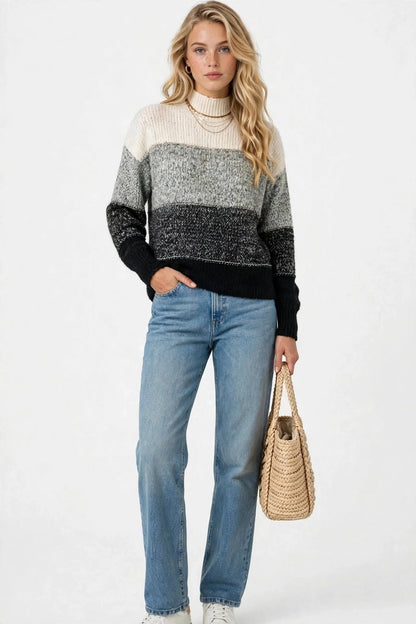 Pull Col Montant en Maille Dégradée
