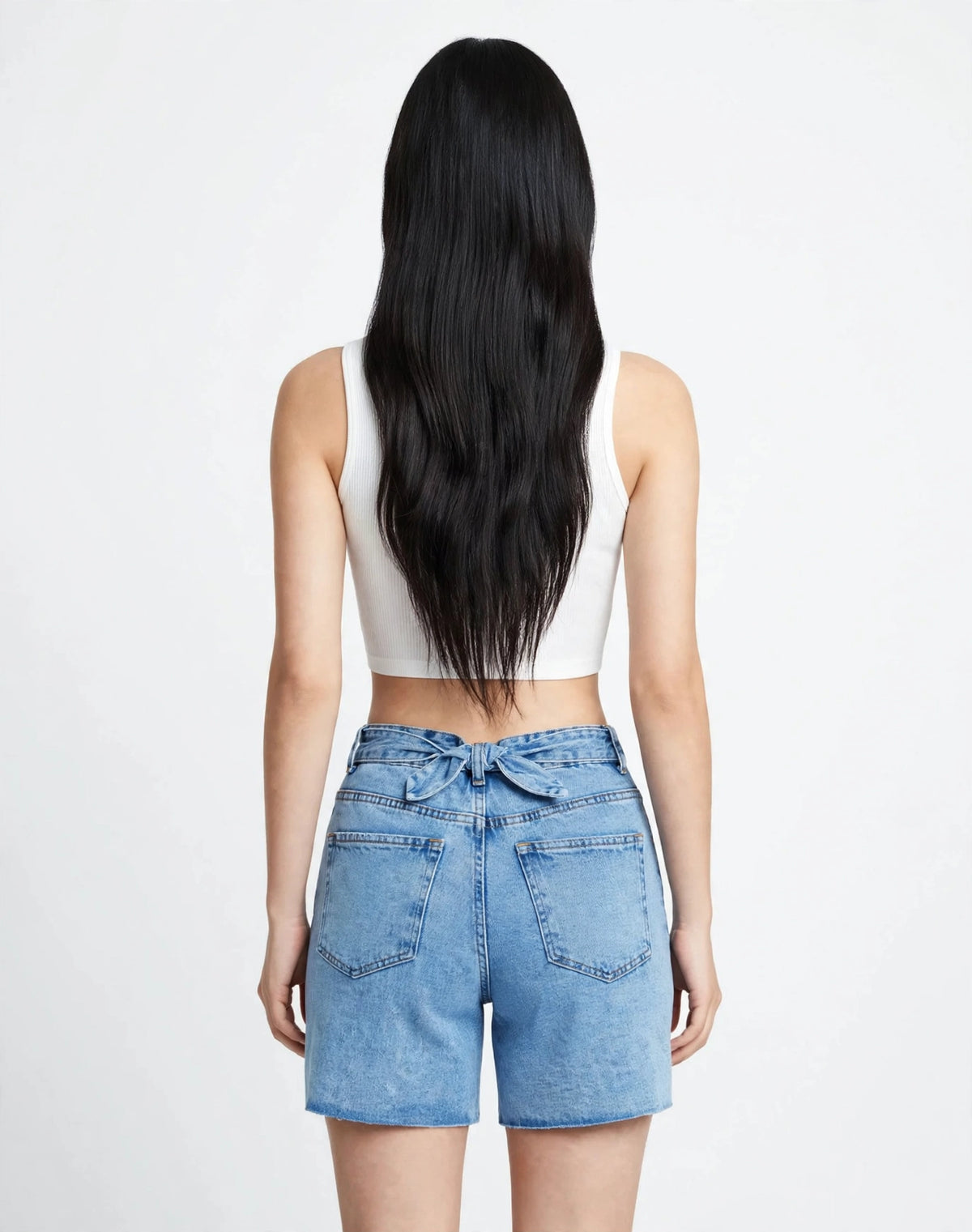 short en jean taille haute à design croisé et cordon de serrage