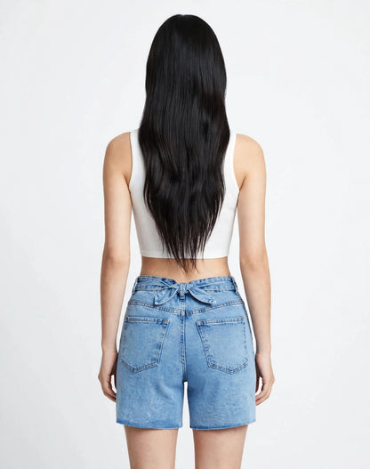 short en jean taille haute à design croisé et cordon de serrage