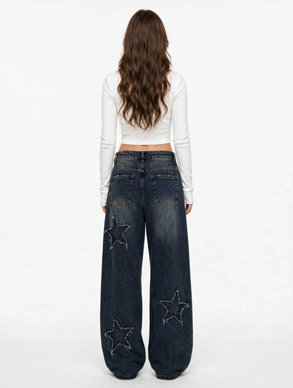 Jean large destroy taille haute style streetwear grunge