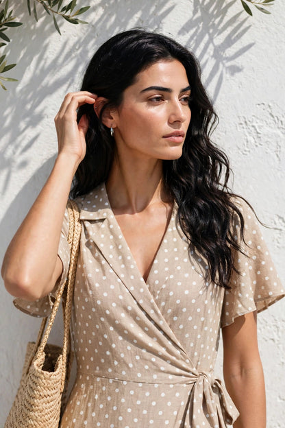 Robe longue portefeuille estivale à manches courtes