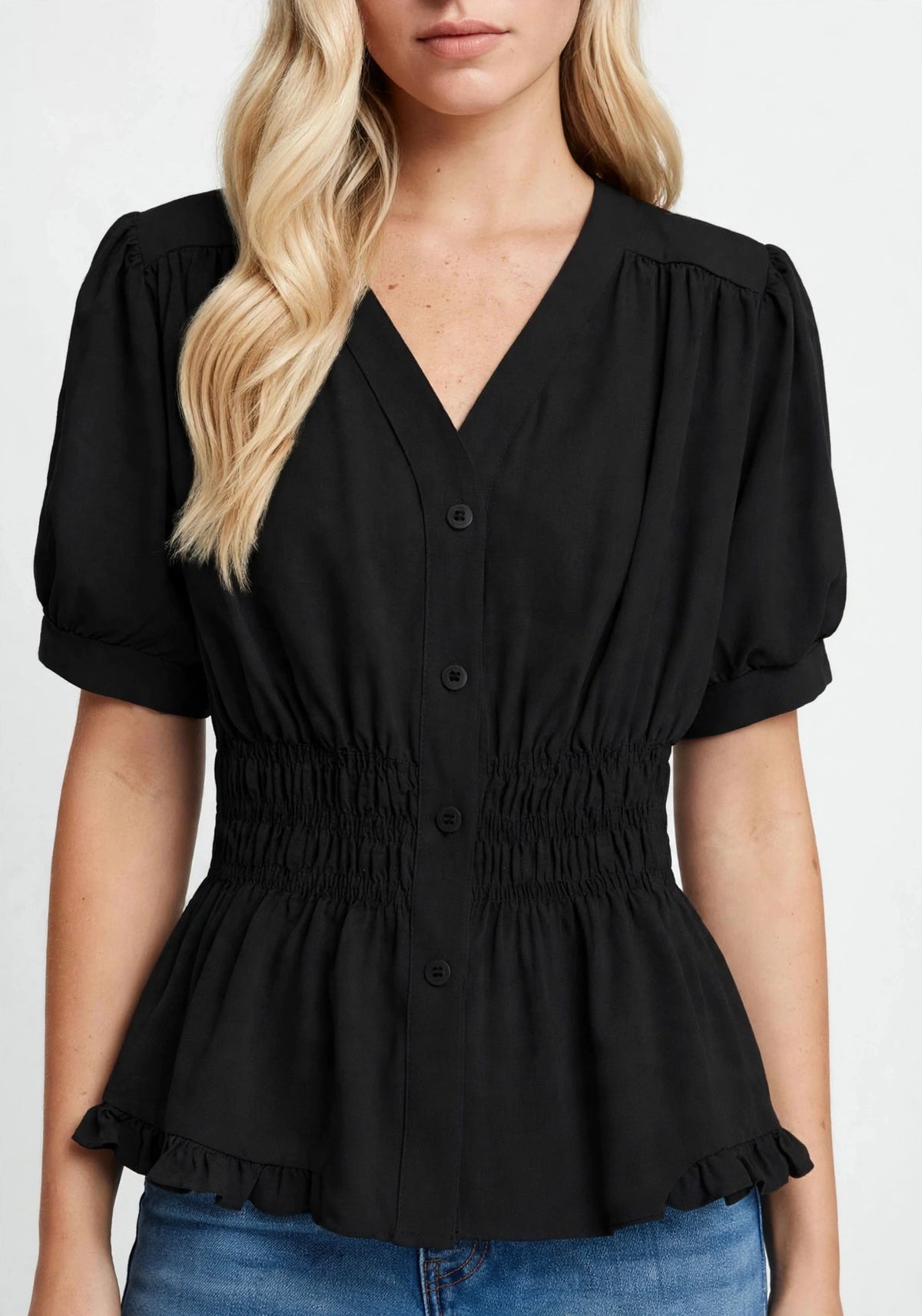 Blouse élégante à manches courtes et col en V