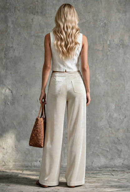 Pantalon palazzo fluide et léger à taille haute