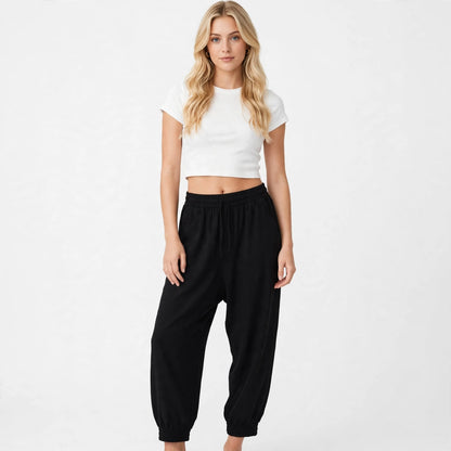 Pantalon large fluide et décontracté à taille haute
