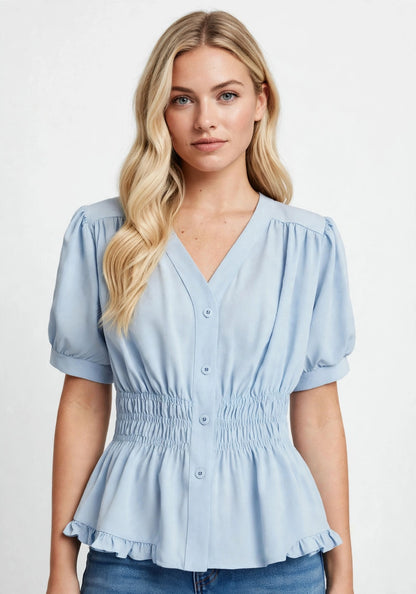 Blouse élégante à manches courtes et col en V