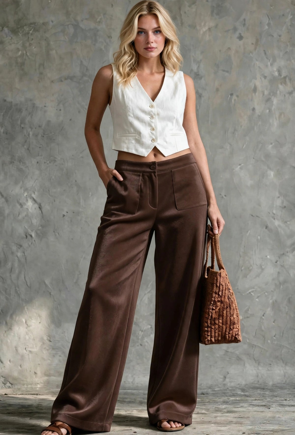 Pantalon palazzo fluide et léger à taille haute