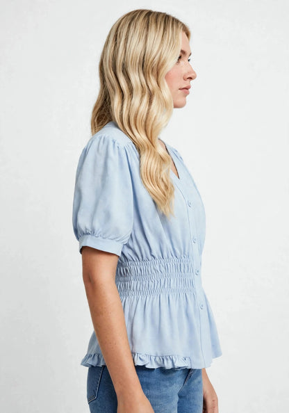 Blouse élégante à manches courtes et col en V