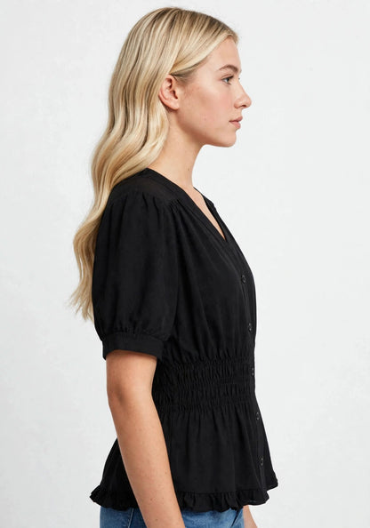 Blouse élégante à manches courtes et col en V