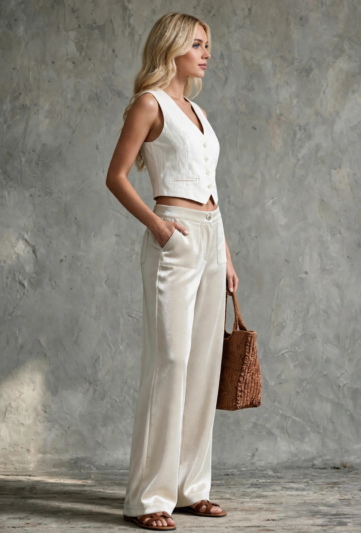 Pantalon palazzo fluide et léger à taille haute