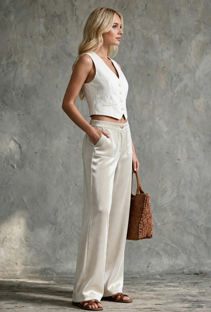 Pantalon palazzo fluide et léger à taille haute