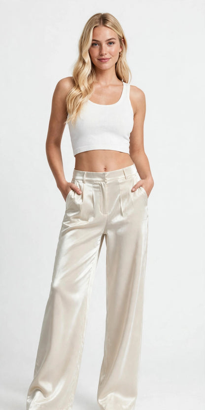 Pantalon palazzo fluide et léger à taille haute