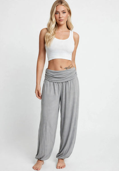 Pantalon sarouel fluide et boho à taille haute élastiquée