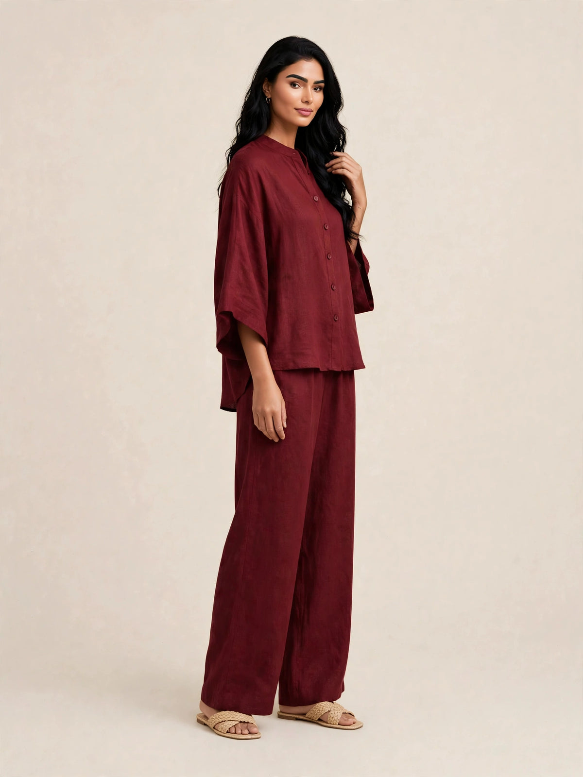 Ensemble deux piéces casual haut ample et pantalon large style bohéme