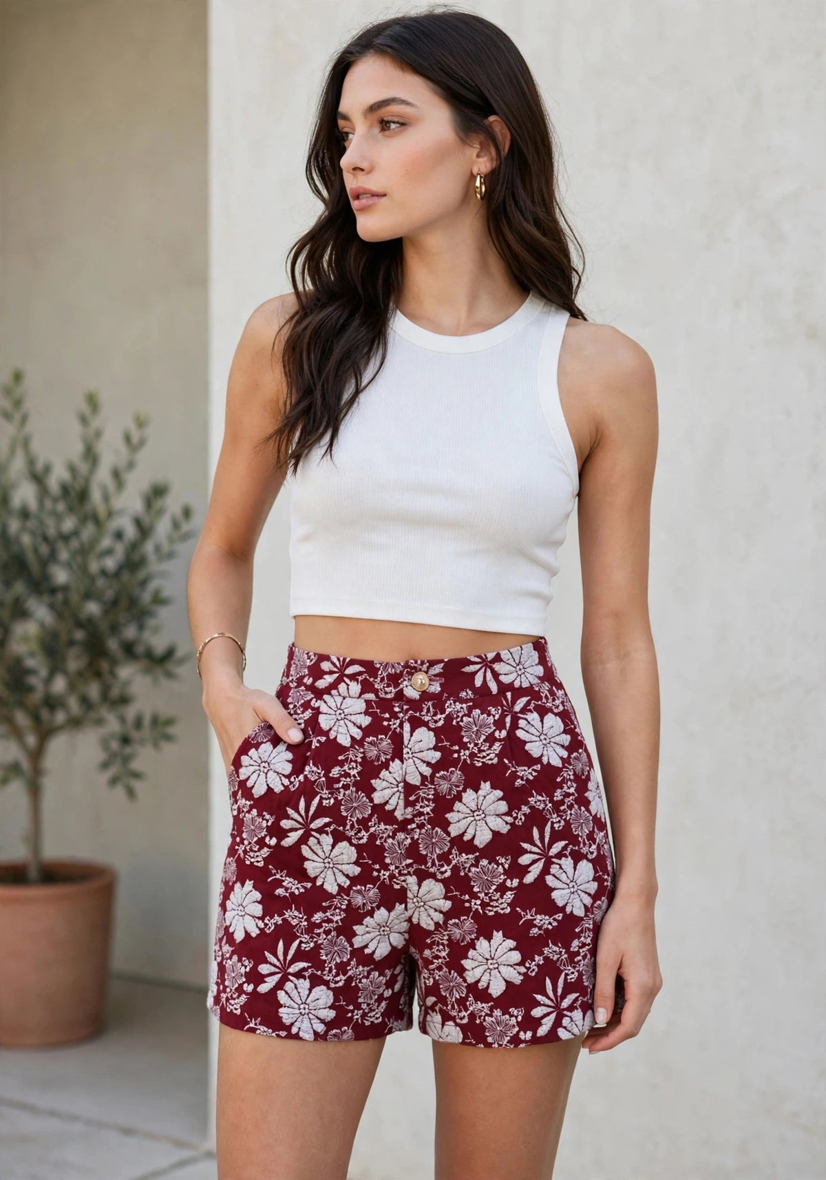 Short taille haute imprimé fluide et élégant