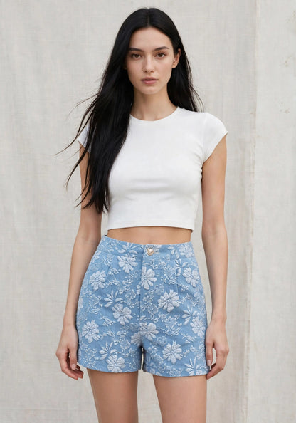 Short taille haute imprimé fluide et élégant