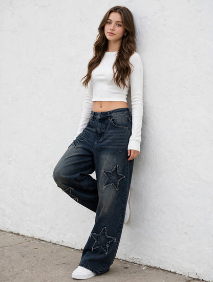 Jean large destroy taille haute style streetwear grunge