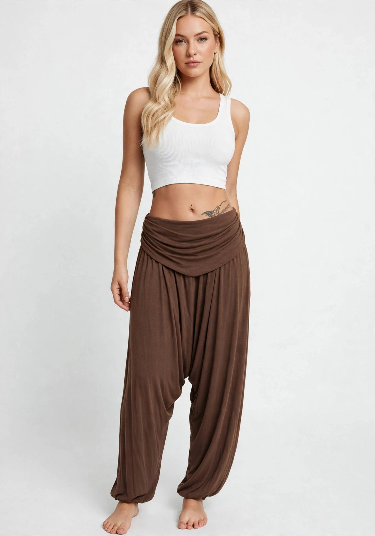 Pantalon sarouel fluide et boho à taille haute élastiquée