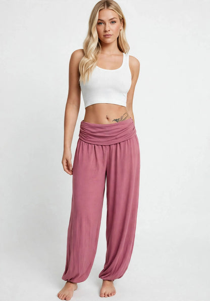 Pantalon sarouel fluide et boho à taille haute élastiquée
