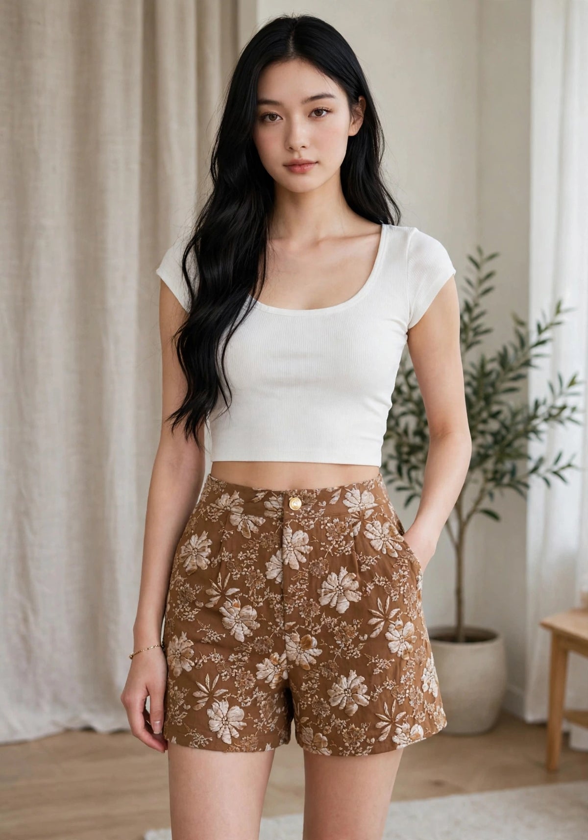 Short taille haute imprimé fluide et élégant