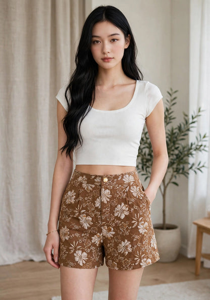 Short taille haute imprimé fluide et élégant