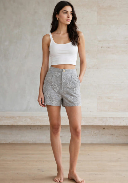 Short taille haute imprimé fluide et élégant