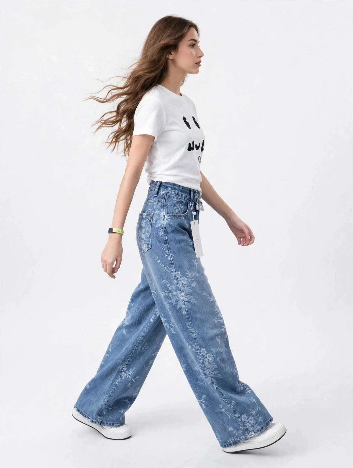 Jean large taille haute à effet vintage style streetwear