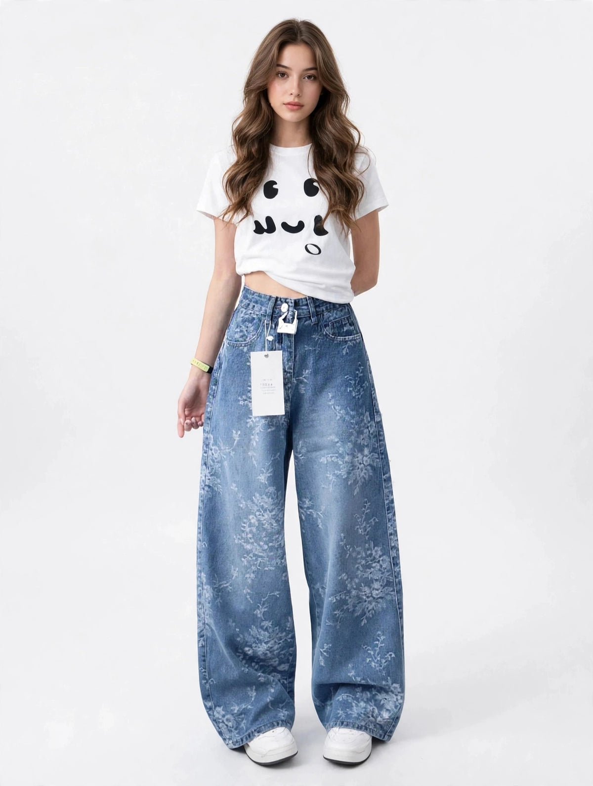 Jean large taille haute à effet vintage style streetwear