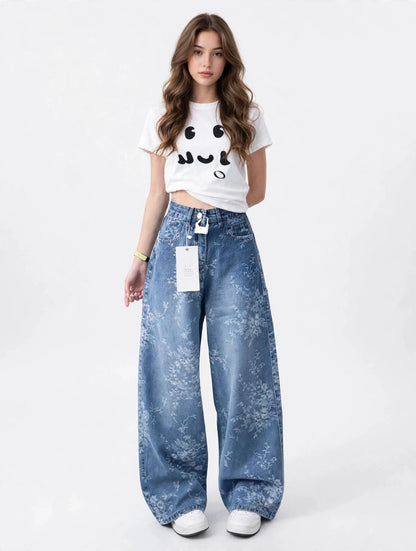 Jean large taille haute à effet vintage style streetwear