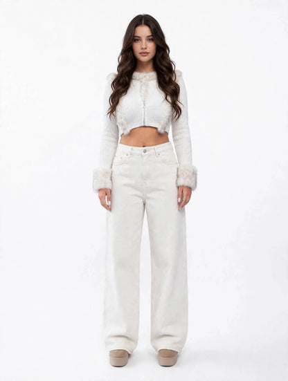 Jean wide-leg taille haute intemporel style casual