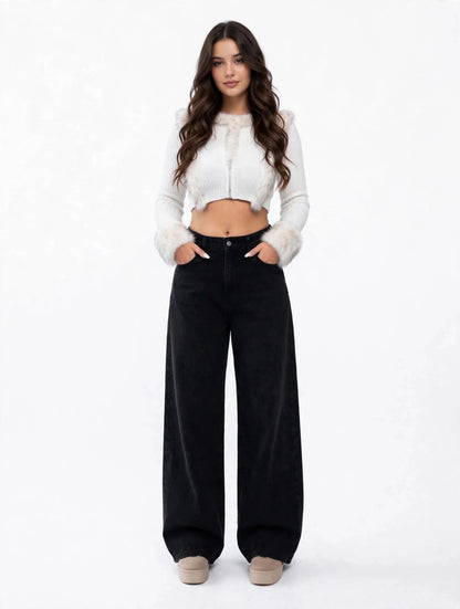 Jean wide-leg taille haute intemporel style casual