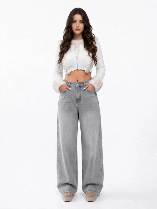 Jean wide-leg taille haute intemporel style casual