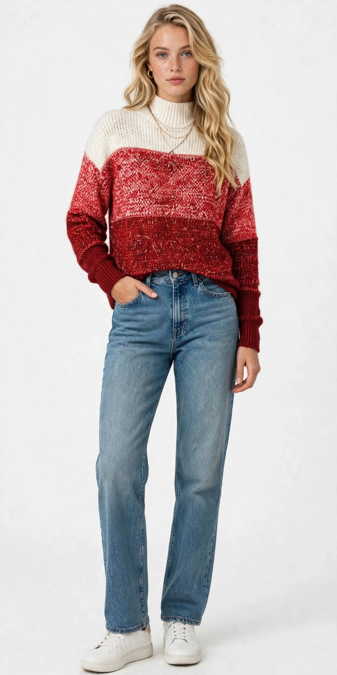 Pull Col Montant en Maille Dégradée