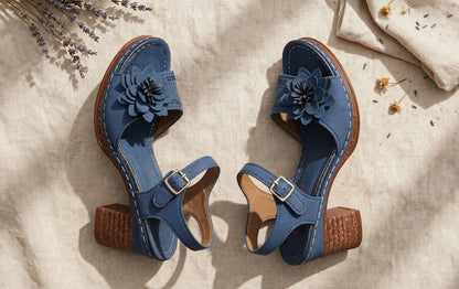 Sandales à Talons et Fleurs Décoratives