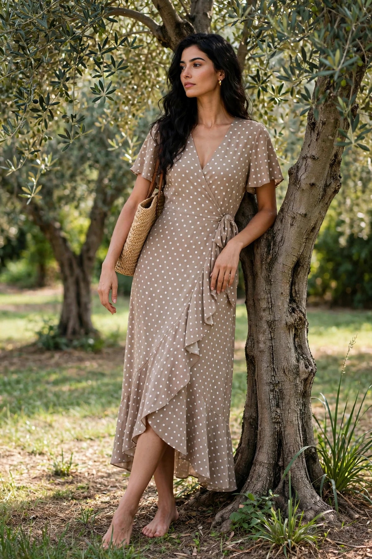 Robe longue portefeuille estivale à manches courtes