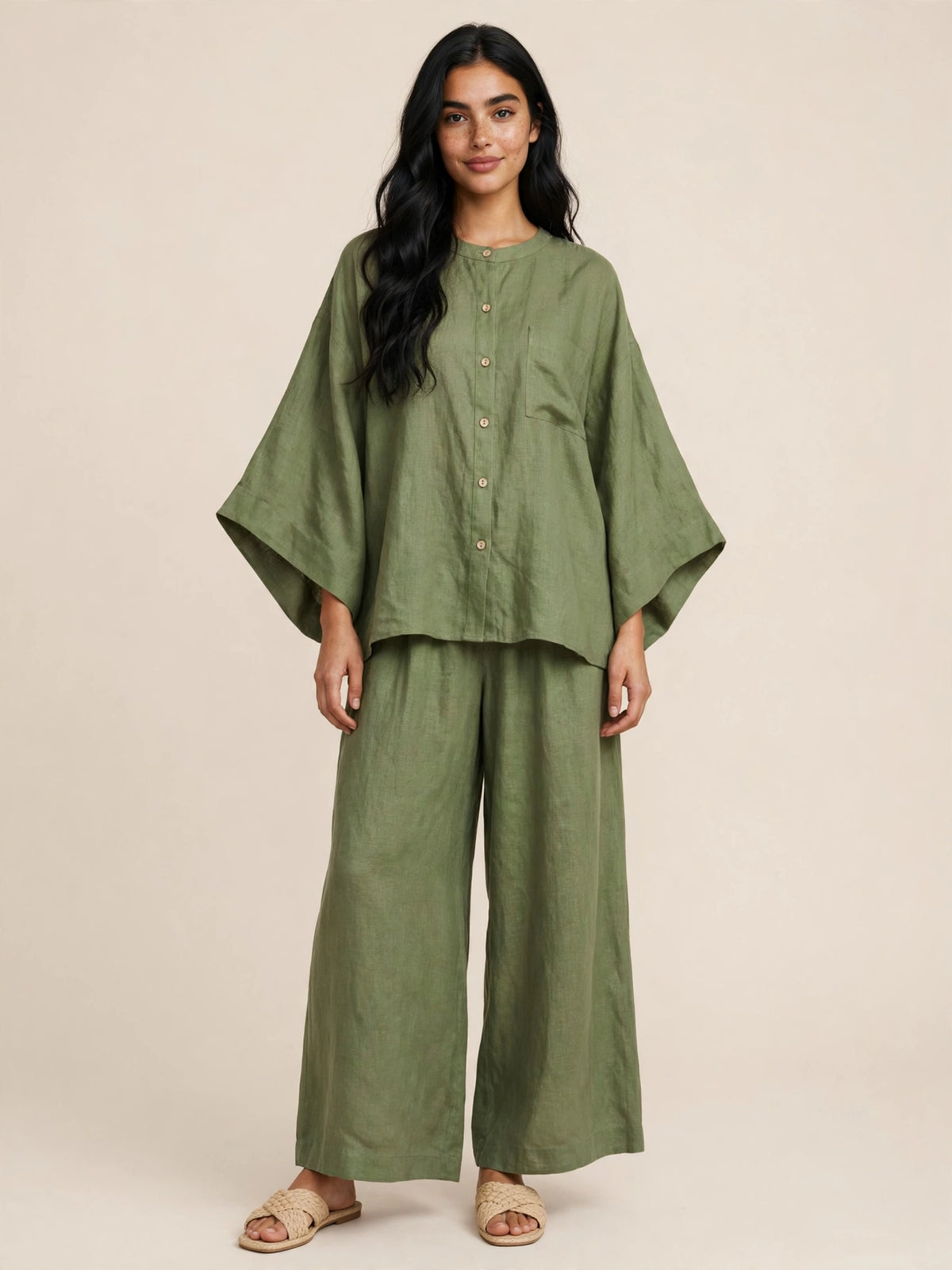 Ensemble deux piéces casual haut ample et pantalon large style bohéme
