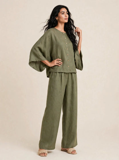 Ensemble deux piéces casual haut ample et pantalon large style bohéme